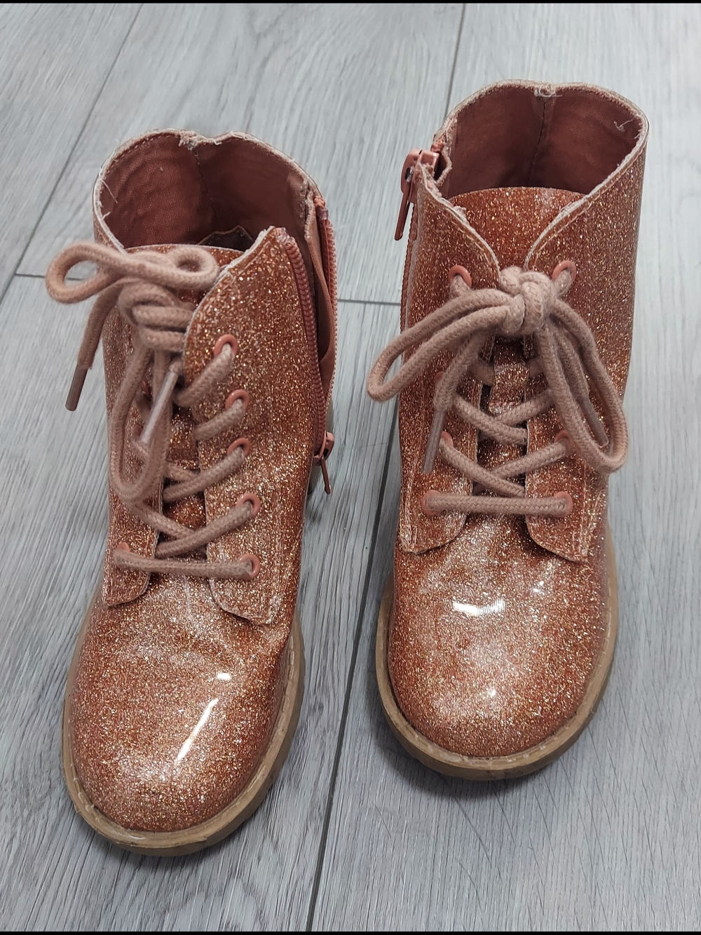 Girls' Sparkle Lace-Up Ankle Boots in Rose Gold